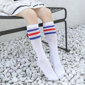 儿童运动足球袜小学生舞蹈袜中长筒三条杠儿童白袜礼服校服表演袜