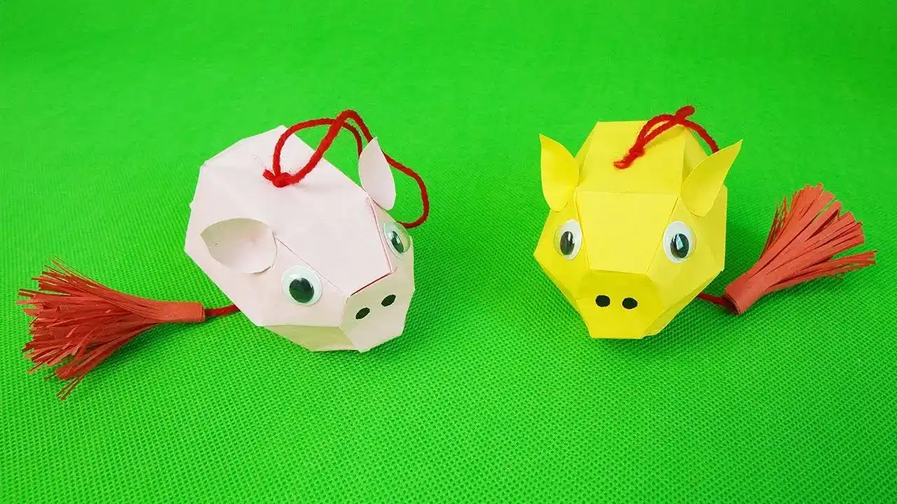 手工制作教程:灯笼小猪猪,可爱又憨厚,还有双大眼睛!