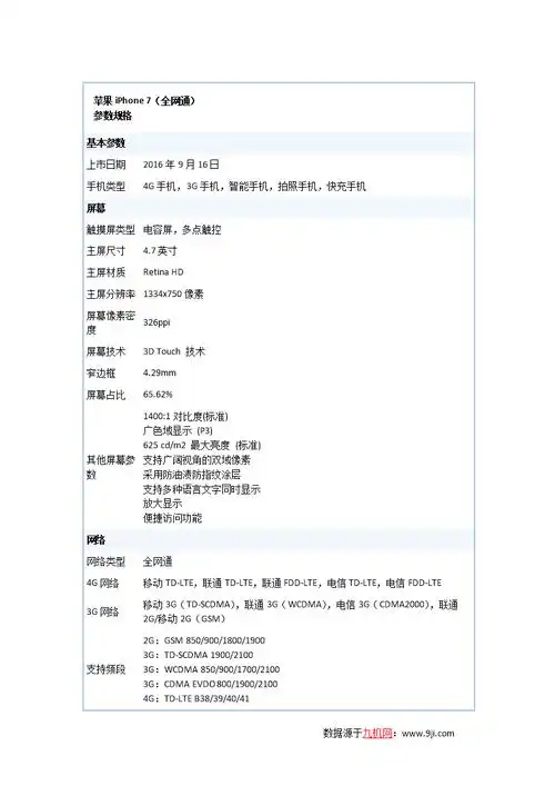 苹果iphone 7,7plus配置参数重点.doc