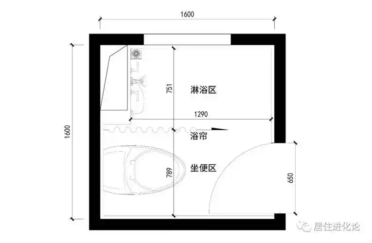 1600x1600mm,这个尺寸基本的三件套都无法满足那种把马桶和淋浴放在一