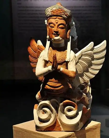 西夏红陶五角花冠迦陵频伽