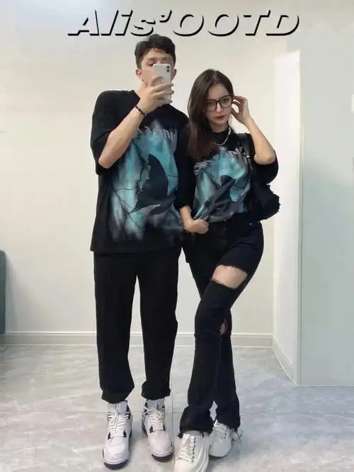 ootd情侣穿搭160175街头感纯黑look