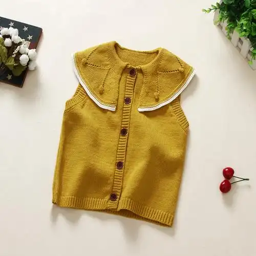 韩版童装秋季新品女童豆豆开衫马甲儿童针织背心宝宝马夹上衣外搭