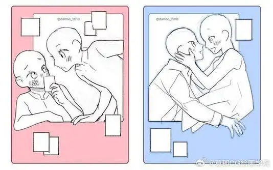 绘画超话#绘画参考##绘画素材#甜甜双人互动参考