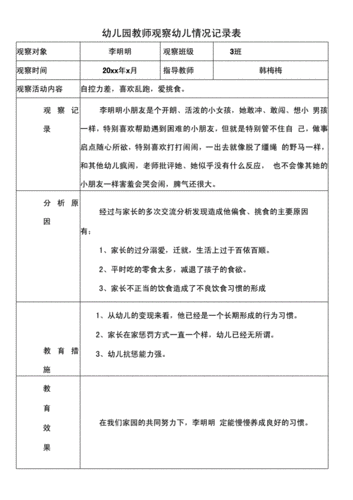 幼儿园教师观察幼儿情况记录表.docx 2页