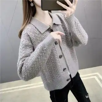 予坤秋天衣服女装新款小个子方领毛衣外套短款针织开衫女士2023年秋装