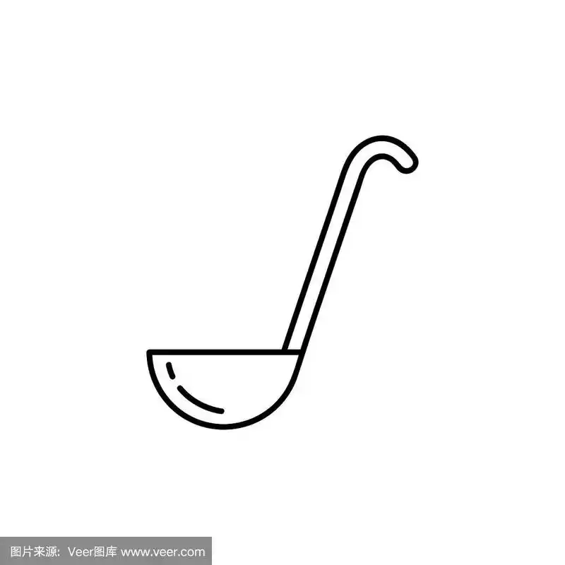 汤勺图标.轮廓矢量符号,线形象形孤立在白色上.象征,标志说明.