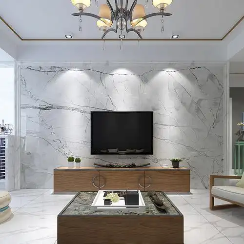 唐梦大理石电视背景墙瓷砖微晶石客厅欧式地砖全屋定制设计效果图