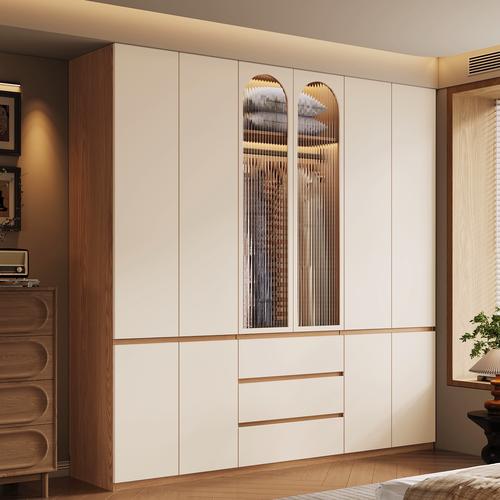 简约现代全实木橡木衣柜大户型四五六门衣橱广东佛山工厂定制原木