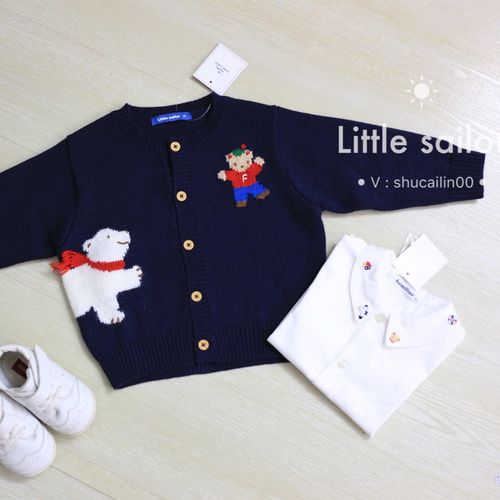 familiarf家大白熊宝宝毛衣动物图案萌系洋气可爱保暖儿童羊毛衣