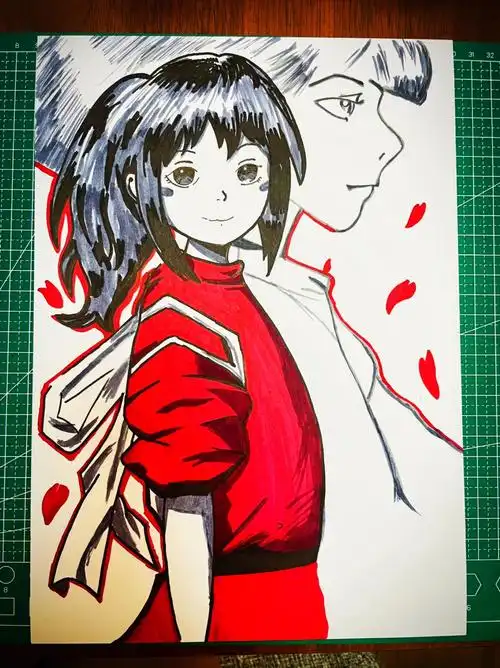 马克笔之千与千寻完成加线稿