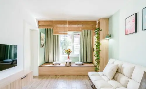 客厅没有阳台在窗户下做榻榻米床效果图