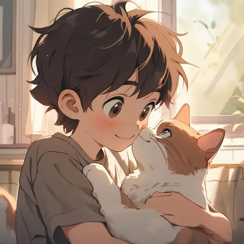 抱着猫咪的男生头像 | 可爱头像