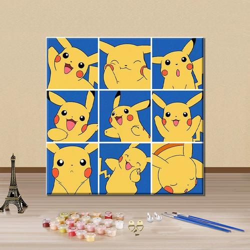 精灵宝可梦q版皮卡丘diy数字油画儿童卡通手工涂色填色手绘装饰画