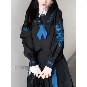 优衣库【新款】时尚舒适年轻不良少女jk制服不良制服长裙套装暗黑