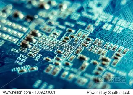 electronic board with the lines and chips semiconductor elements