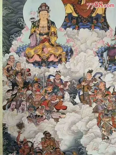纯手绘群仙佛画,画工精美,精装裱,,保存完好,尺寸如图.
