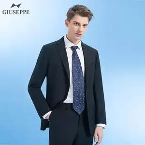 giuseppe/乔治白春秋羊毛西服外套黑色二粒扣商务职业单西上衣男