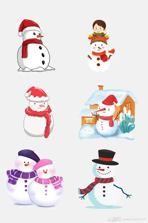 炫彩唯美冬天卡通雪人插画免抠素材