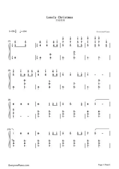 lonely christmas钢琴简谱-陈奕迅演唱1