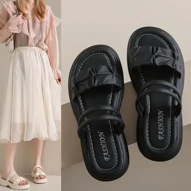 卡迪高女夏外穿款时尚厚底增高蝴蝶结凉拖百搭时装凉鞋