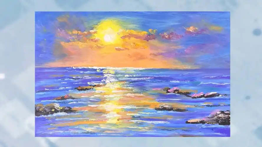 用重彩油画棒画一幅海上日出吧～ _腾讯视频