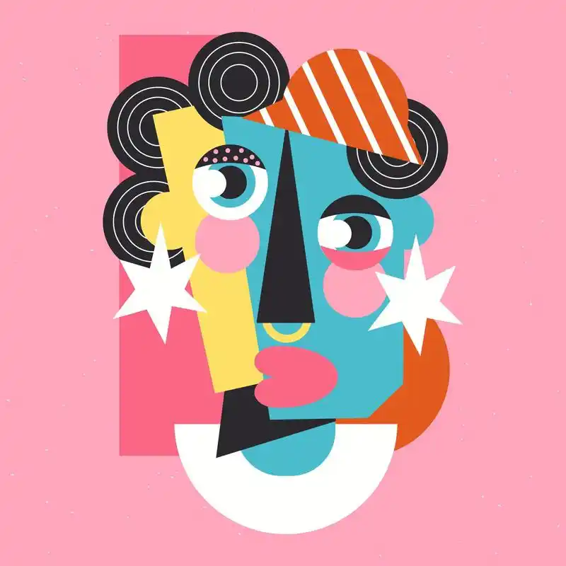 粉色背景抽象女性肖像插画(抽象画,肖像,女生,人物)扁平化插画_北极熊