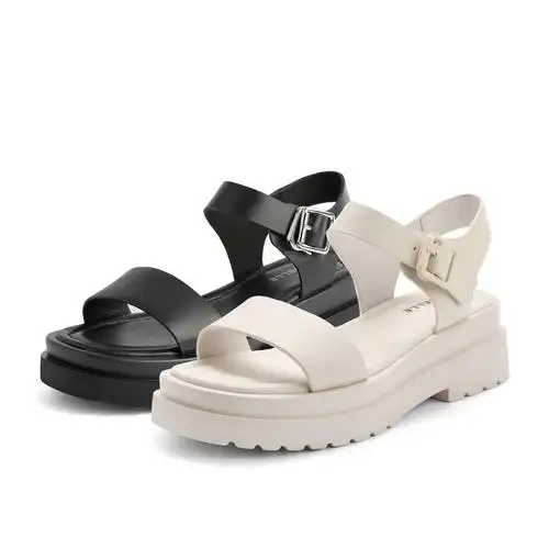 百丽2021夏新商场同款牛皮皮革松糕厚底休闲时装凉鞋