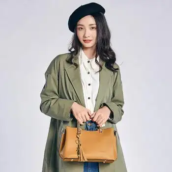 女包2017秋冬新款手提包女流苏包包提包女大包tyti 杏色