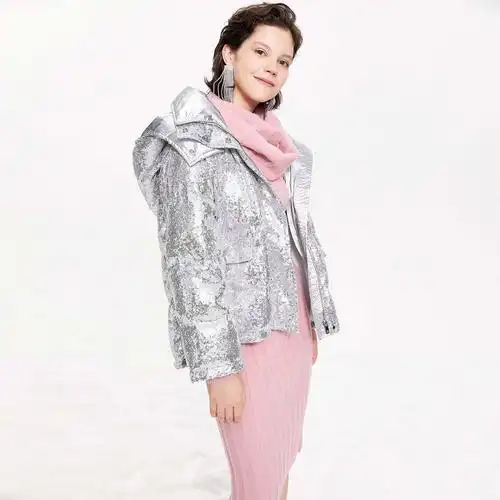 【清仓】糖力冬季新款银色亮片短款90%白鸭绒保暖羽绒服外套女