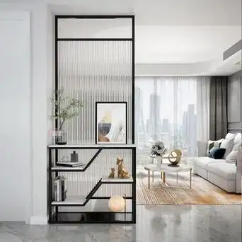 北欧现代轻奢长虹钢化玻璃隔断客厅遮挡置物入户玄关装饰铁艺屏风