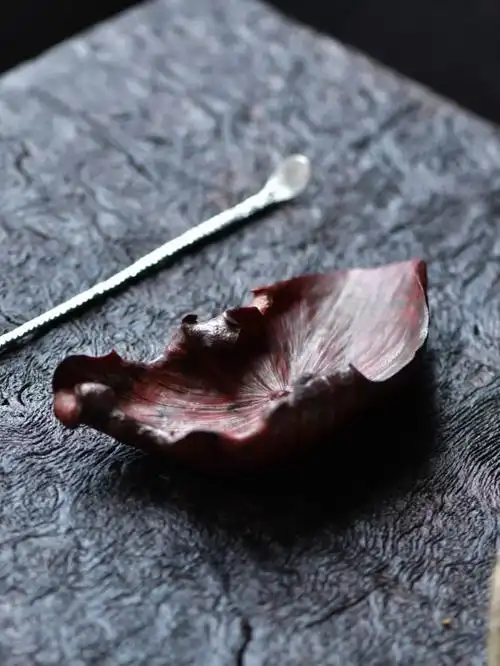 荷叶茶则手工木雕中式客厅书房茶室摆件香盘