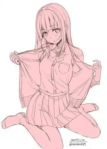 【绘画素材】超正のjk少女线稿图,裙子太短不准进校嗷