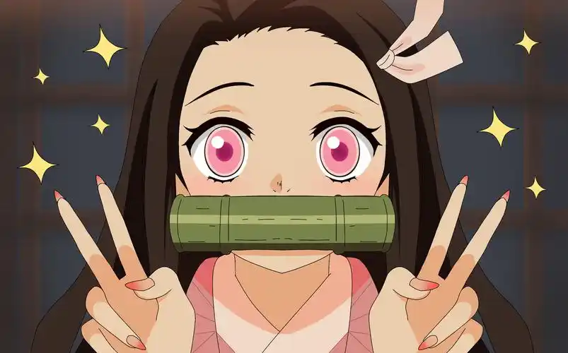 灶门祢豆子-看着摄像头剪刀手-触站