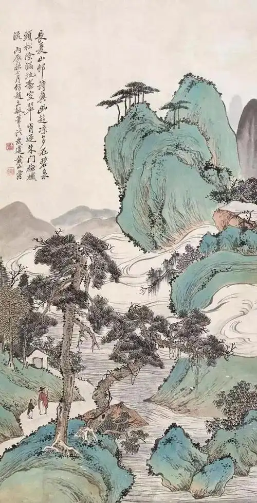 清末名家:黄山寿青绿山水精品国画欣赏!