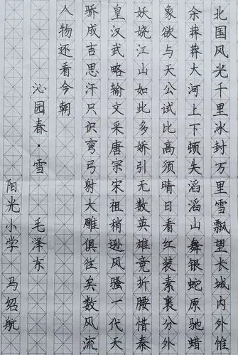 硬笔书法沁园春雪