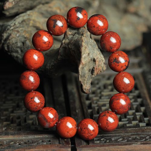 芯香14mm收藏级大红袍天然桂林鸡血玉手链鸡血石手串玉石佛珠链 红色