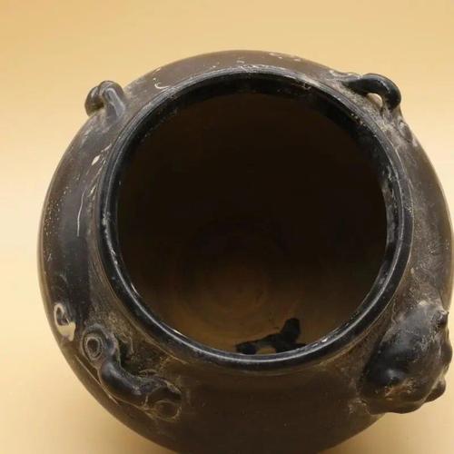 包邮老陶器汉代黑釉双耳虎头大肚陶罐出包老包真古董收藏