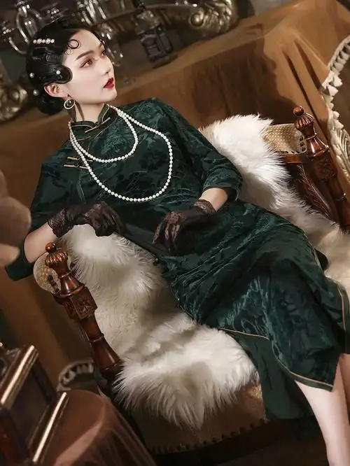 复古绿经典老上海旗袍