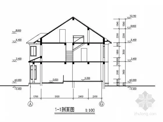 两层现代独立式别墅剖面图