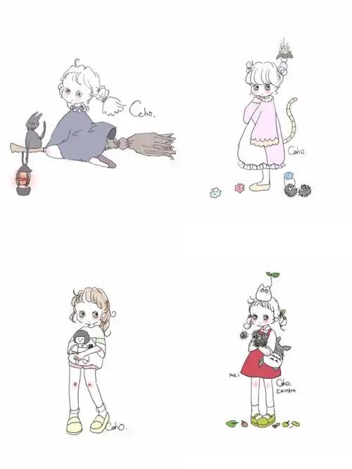 头像 女头 少女心 插画 cr:日本插画师 caho