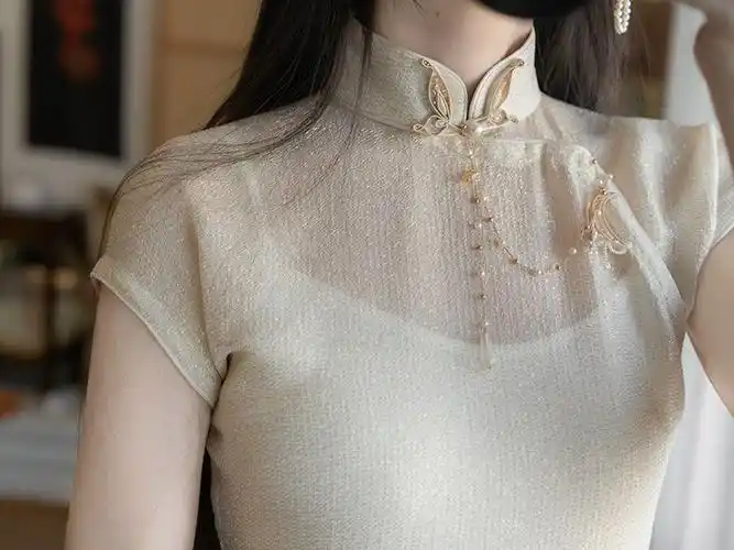 一片式星月良辰真丝金丝薄纱旗袍鱼尾连衣裙原创修身晓公子