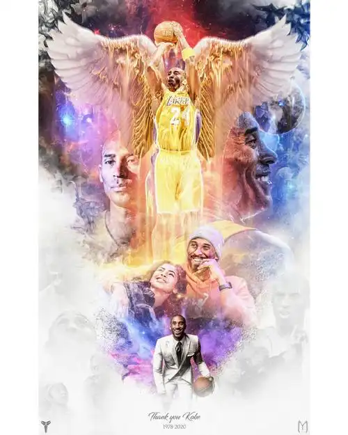 singh rana缅怀天堂里的#科比#和女儿创作最新艺术图和# nba#天使科比