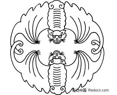 手绘展翅相映的蝙蝠圆形图腾
