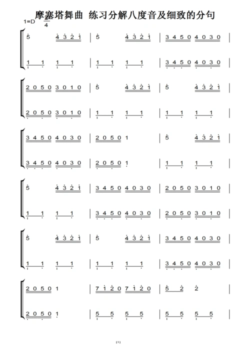 分解八度音及细致的分句 选自(巴赫初级钢琴曲集)原版 钢琴双手简谱