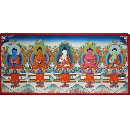 净土结庐 藏传佛教唐卡手工彩绘 彩绘五方佛 20171128-022