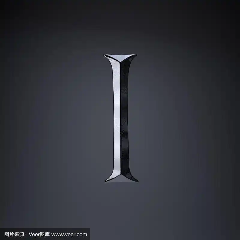 刻字铁大写字母i.3d渲染游戏或电影标题字体孤立的黑色背景.