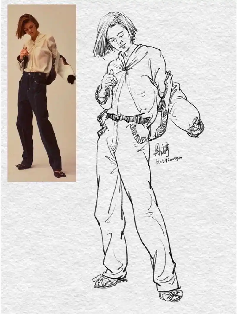 速写|线性速写作品,保存好后记得临摹哦～ 作者:妹妹 #人物速写