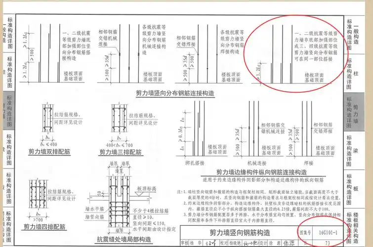 河北土建,问题:16g101图集多少页,写的二层以上的剪力墙允许100搭接