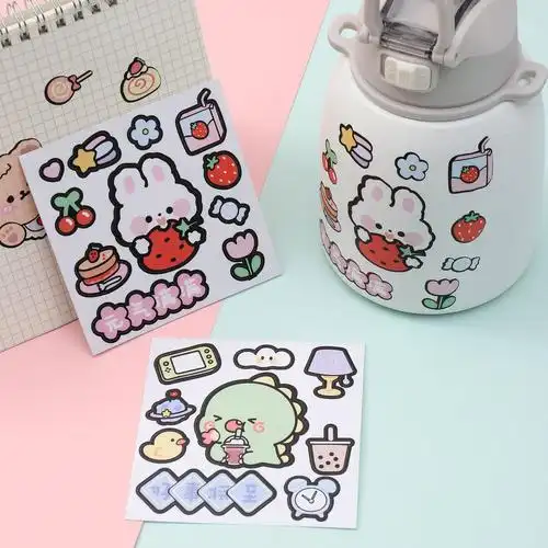 手帐贴纸儿童卡通恐龙小猫可爱水杯封口贴画草莓兔子手账咕卡帖纸